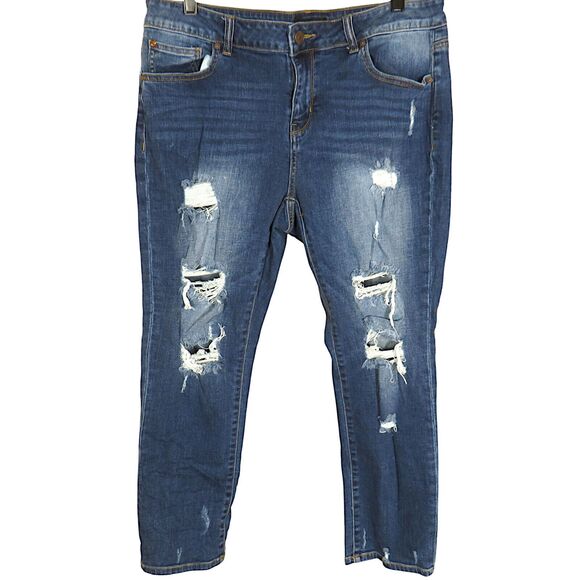 Enjean Mid Rise Distressed Ripped Stretch Skinny Jeans Plus Size 1X 14 - Picture 1 of 12
